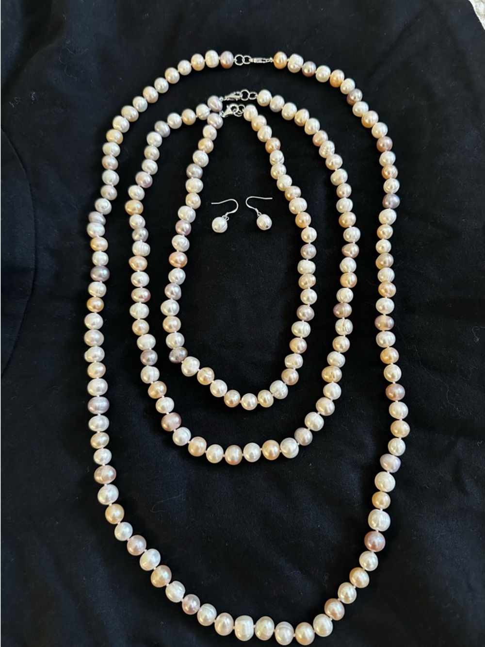 JTV Genuine Freshwater Pearl Necklace & Earring Set